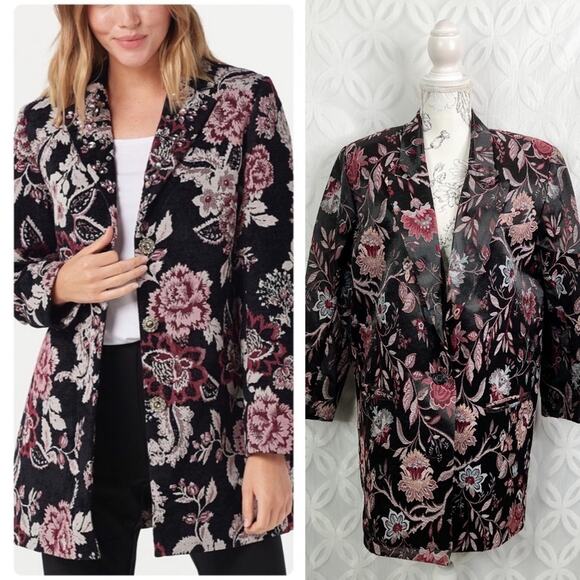 Vintage Jessica McClintock Floral Embellished Tapestry Oversized Blazer Jacket - Picture 1 of 11